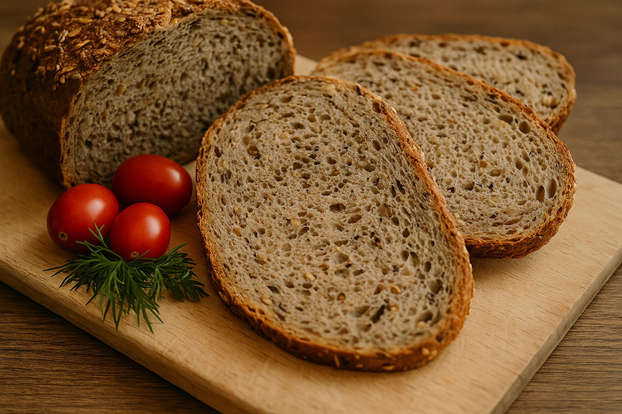 Dinkel Saatenbrot Dinkel Saatenbrot auf Holzbrett