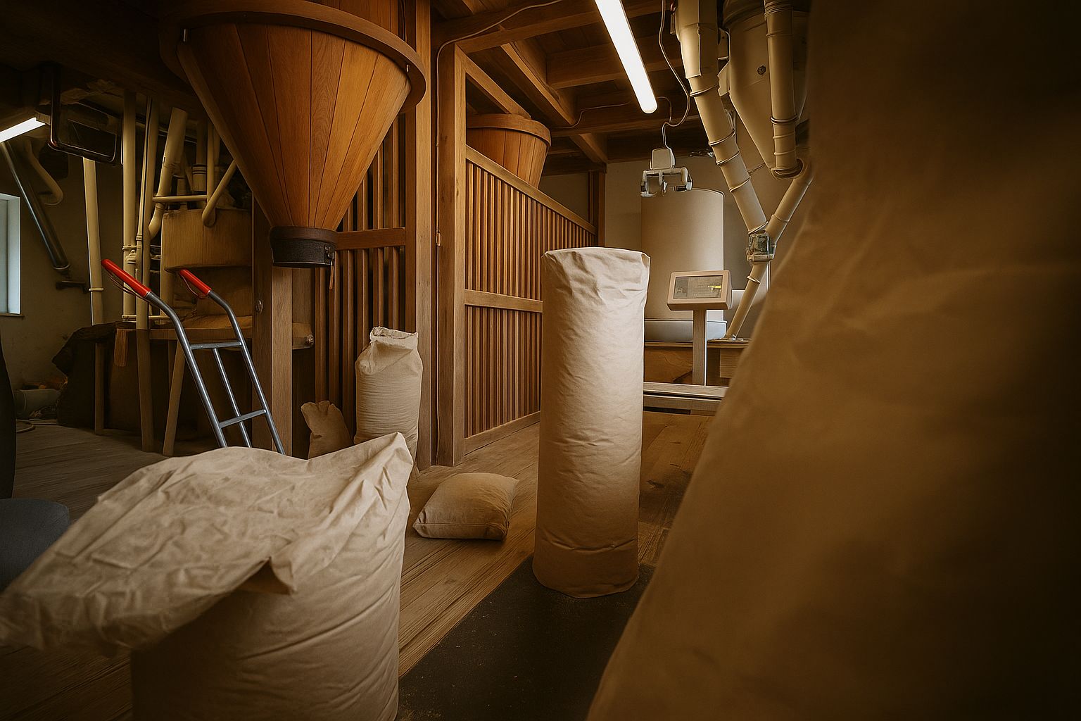 Mühle Mehl beim mahlen in der Mühle