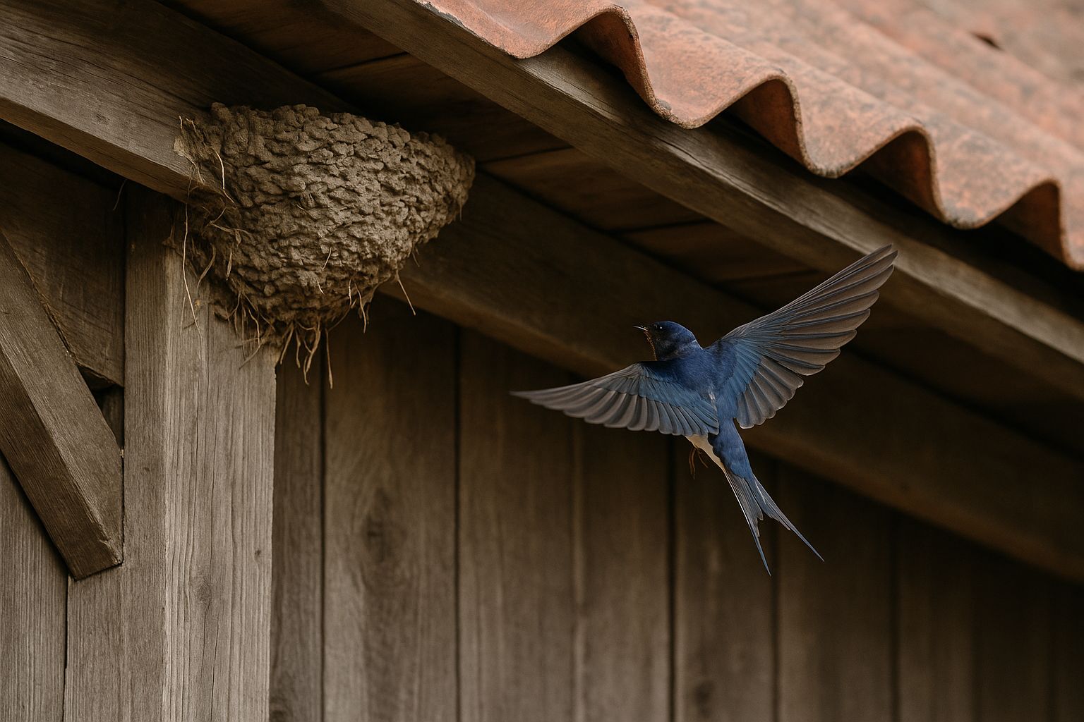 Schwalben Nest Schwalbe fliegt zum Nest